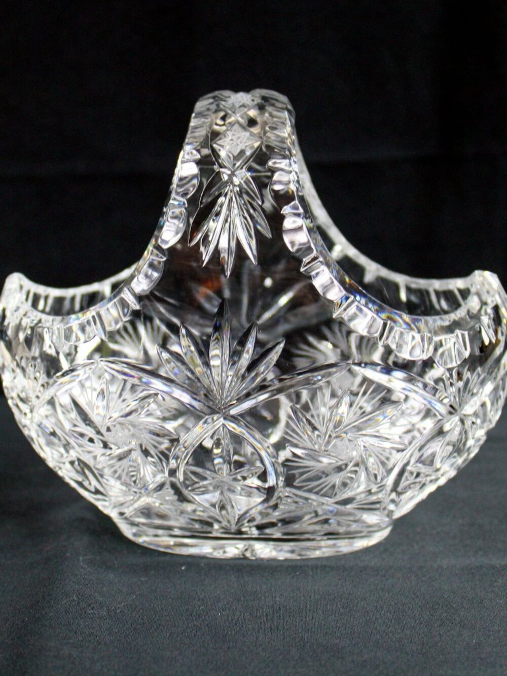 Vintage Irena Glass Co Hand Cut 24% Crystal Basket 6" Pinwheel and Fan Design